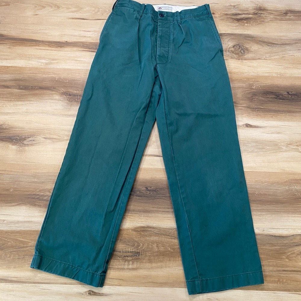 Wallace & Barnes Chino Pants 28 Pleated Wide Leg Cotton BS747 Green FA23